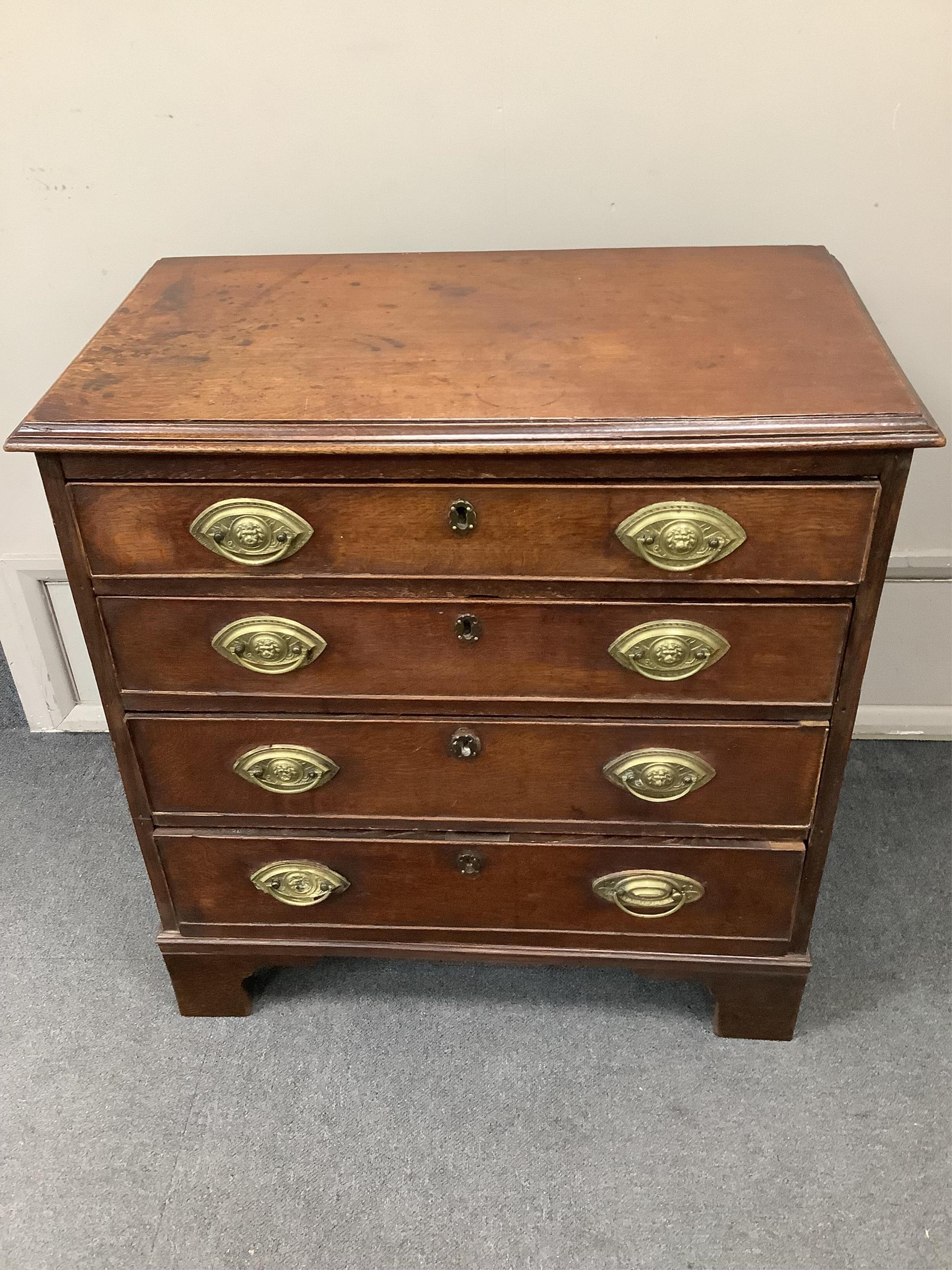 A small George III oak four drawer chest, width 80cm, depth 46cm, height 83cm. Condition - fair